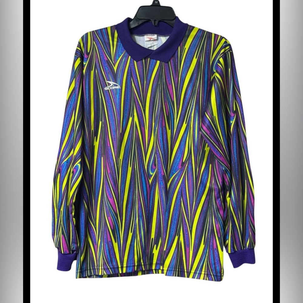 Score Goalkeeper Soccer Jersey Mens Colorful Psychedelic Elbow Pads Vintage